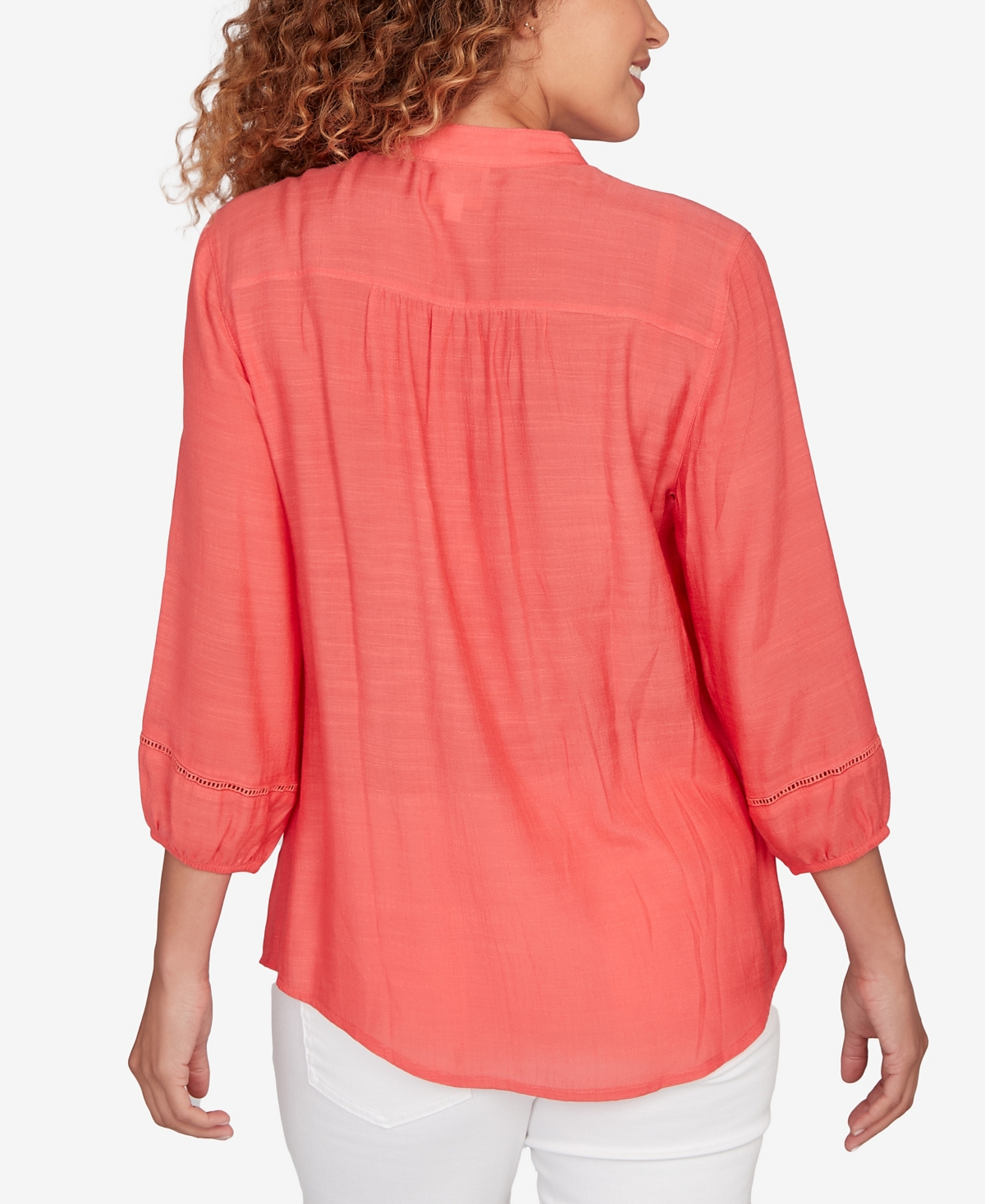 Ruby Rd. Petite Solid Silky Slub Pleated Button Front Top In Pink