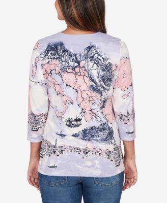 Petite Mediterranean Scenic Print Cotton Top