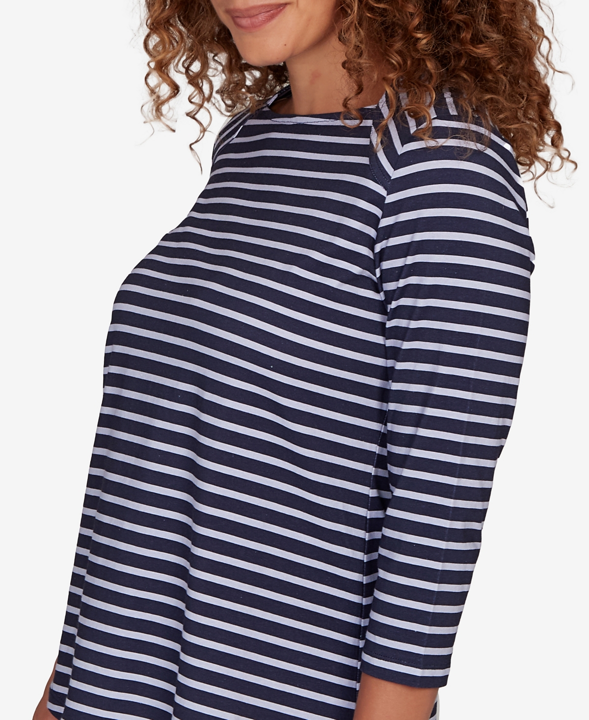 Ruby Rd. Petite Classic Marine Stripe Knit Top In Black