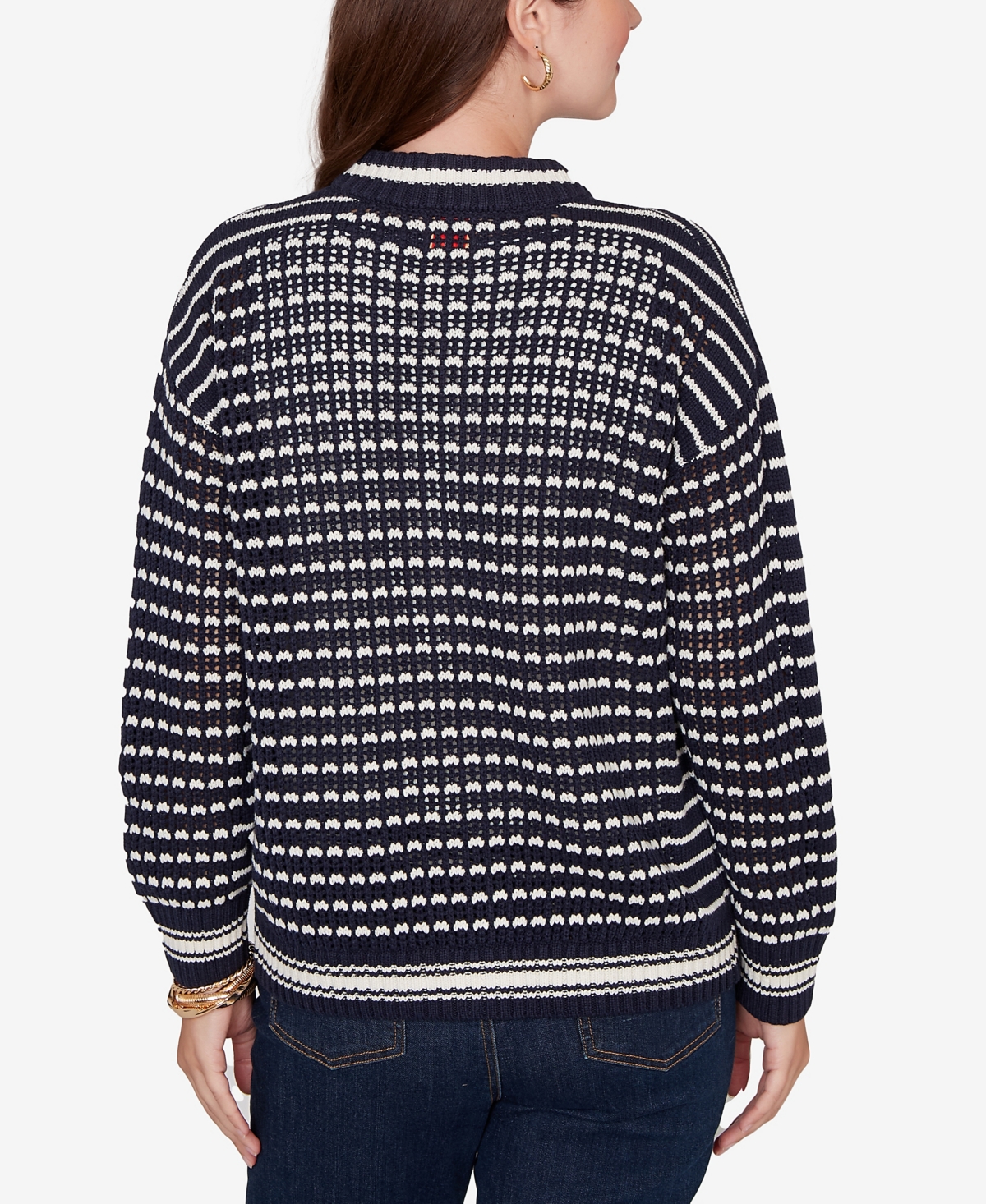 Ruby Rd. Petite Mesh Stitch Zip Sweater Jacket In Blue