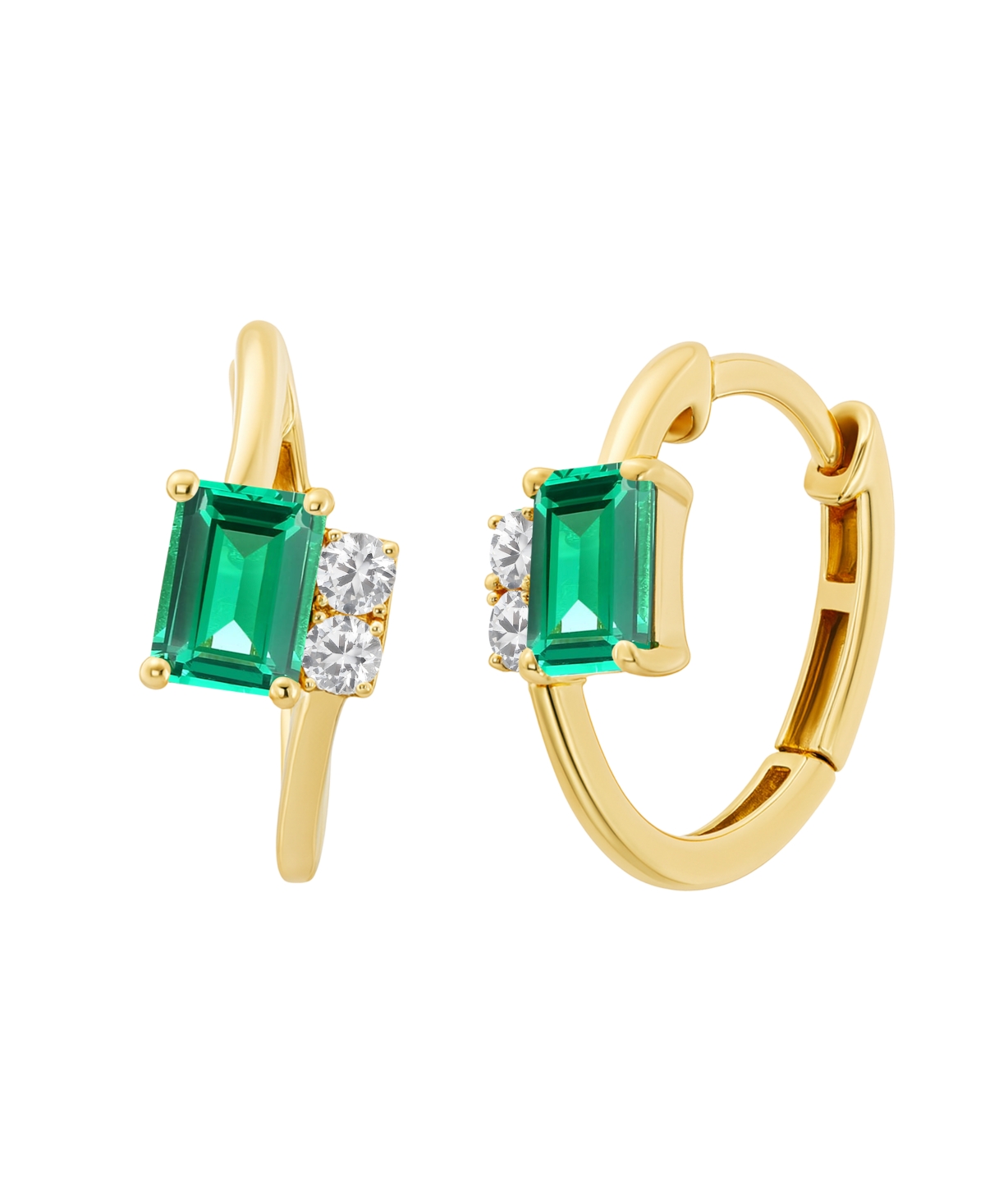 Macy's Lab-grown Ruby (1-1/3 Ct. T.w.) & White Sapphire (1/5 Ct. T.w.) Earring In 14k Gold Over Sterling Si In Green