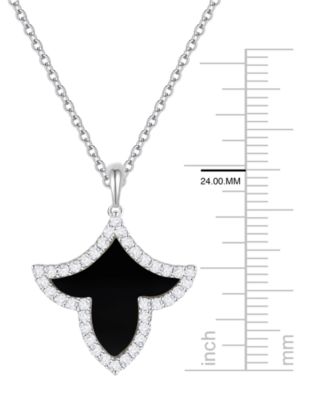 Onyx Inlay (3/4 ct. t.w.) & Lab-Grown White Sapphire (1/3 ct. t.w.) Pendant Necklace in Sterling Silver (also in Jade Inlay)