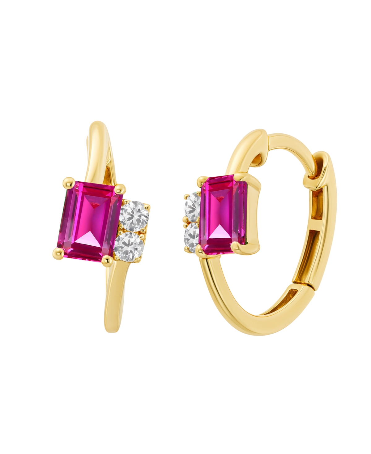 Macy's Lab-grown Ruby (1-1/3 Ct. T.w.) & White Sapphire (1/5 Ct. T.w.) Earring In 14k Gold Over Sterling Si In Pink