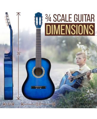 36'' -Inch 6-String Classic Guitar - 3/4 Size Scale Guitar with Digital Tuner & Accessory Kit, (Blue burst