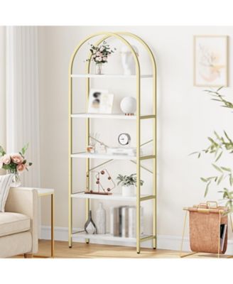 Arched Bookshelf, 5-Tier Open Bookshelf, Modern Bookcase Storage Shelves with Metal Frame