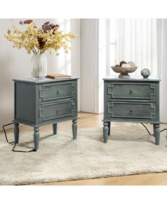 Timar 2- Drawer Solid Wood End Table with Built-In Outlets and USB