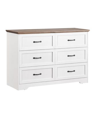 6-Drawer Wood Dresser with Gold Handles, Large Storage Modern Closet Chest
