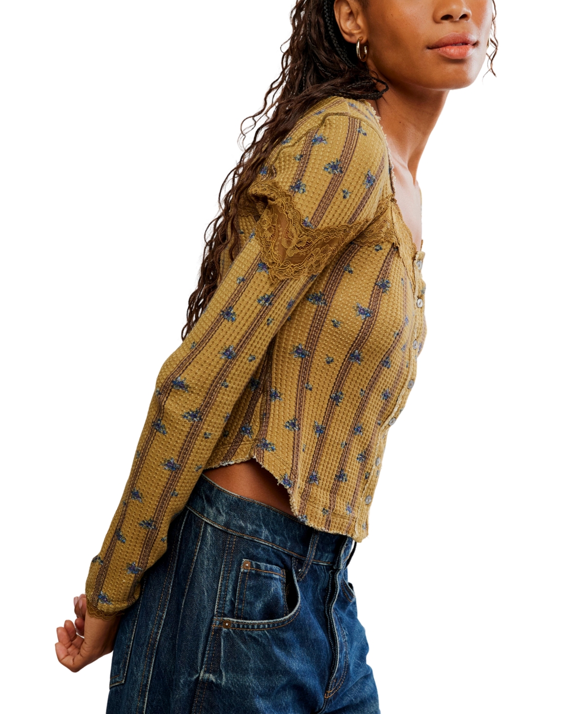 Free People Women's Lets Party Cardi-Print Square Neck Top