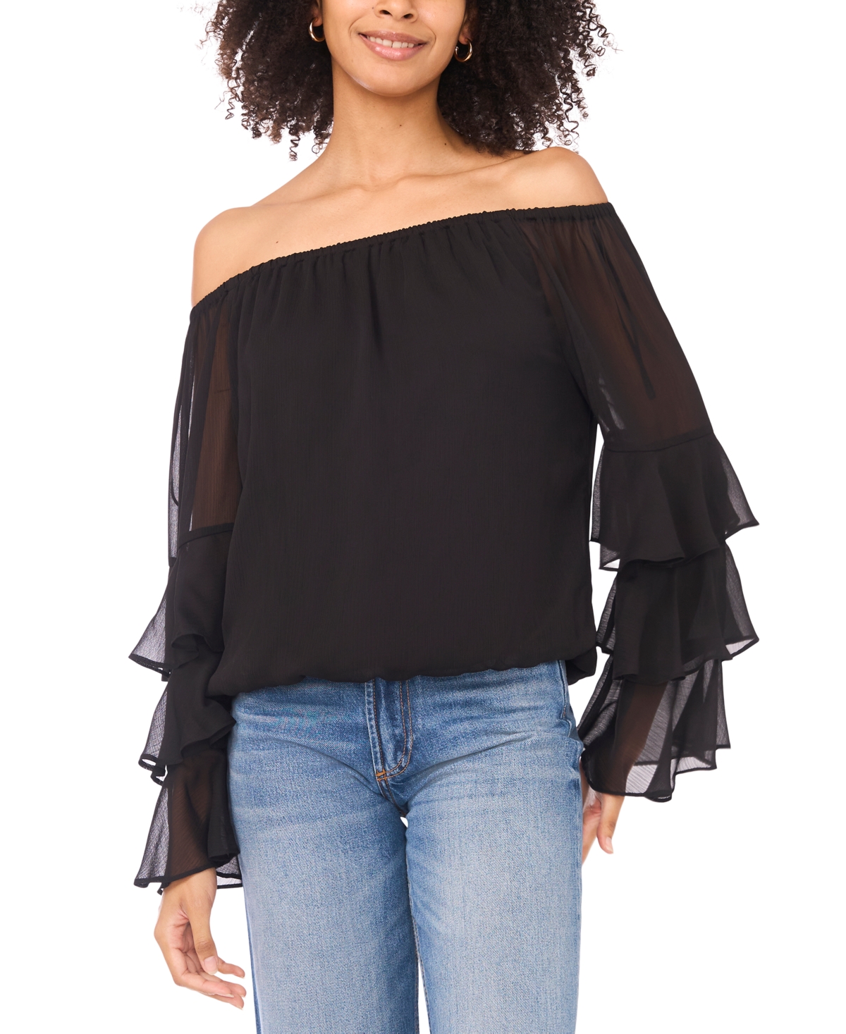 Sam & Jess Women's Long-sleeve Ruffle Top In Black