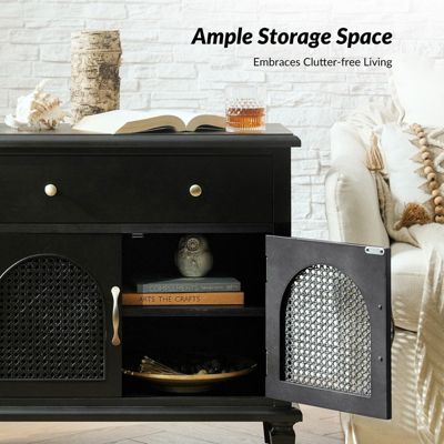 Dyals Traditional 27"Tall End Table Design Rattan Cabinet Doors with Built-in Power Outlet and Adjustable Shelf