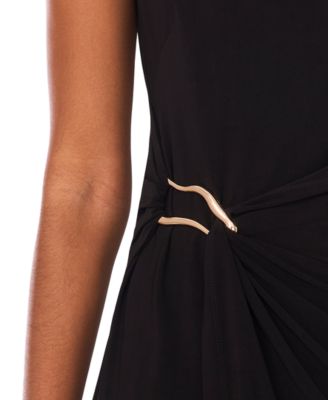 Women's Sleeveless Boat-Neck Pont&eacute;-Knot Wrap Midi Dress