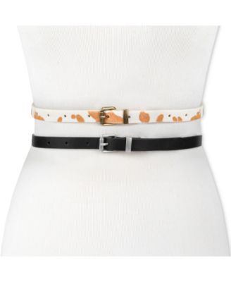 Women's 2-Pack Solid Cow Print Skinny Casual Belt Set