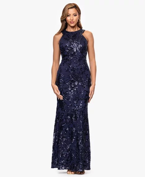 Petite Sleeveless Halter Neck Long Dress - Navy