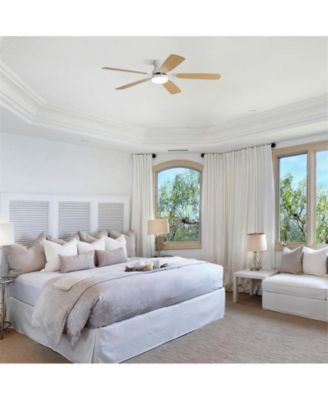 52-inch Modern White 5 blades Three-color Dimmable Ceiling Fan LED Light with Six-speed Remote Control and Timing Function