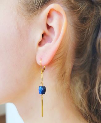 Women's Bar Drop Earrings with Blue Lapis Stones