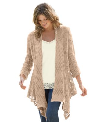 Plus Size Open Front Pointelle Cardigan