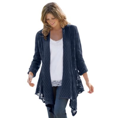 Plus Size Open Front Pointelle Cardigan