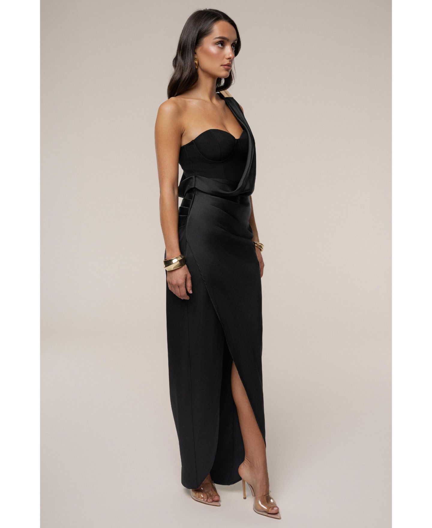 Женское платье JLUXLABEL Draped Radiance Maxi, цвет: Чёрный — фото 6