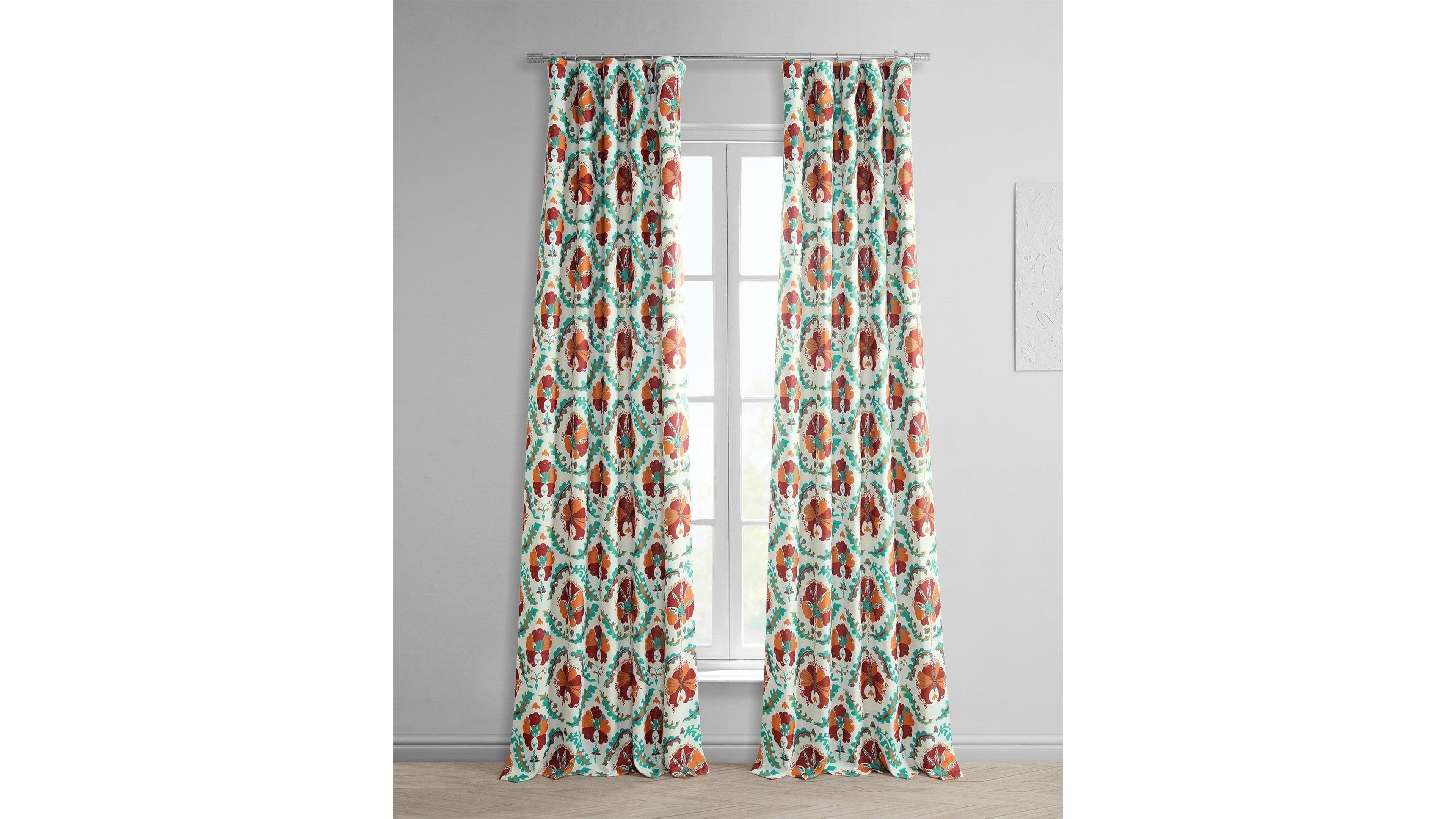 Half Price Drapes Tribeca Floral Printed Faux Linen Room Darkening Curtain