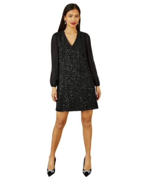 Женское платье Yumi Women'sSequin Tunic Dress With Tie Back, цвет: Чёрный