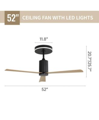 52-inch Modern Minimalist Black 3-Blade Ceiling Fans with Remote Control and Timing Function