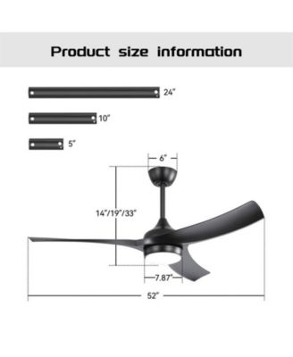 52-inch Modern Black Standard 3-Blade Ceiling Fan With Remote and Led Light