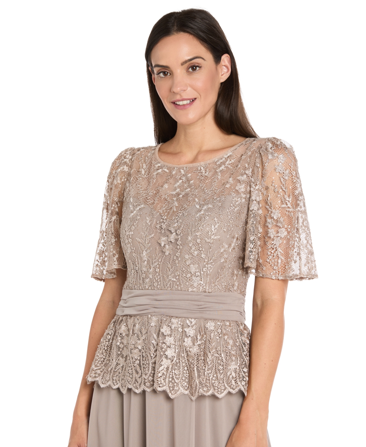 R & M Richards Women's Square Neck Short Sleeve Dress In Brown