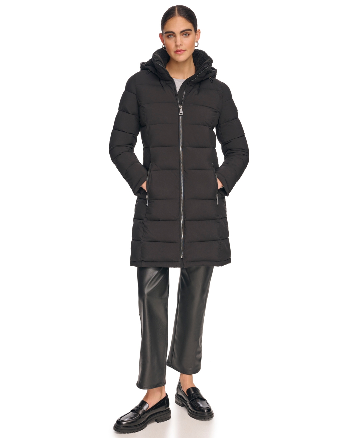 Calvin Klein Women's Hooded Puffer Coat In Black