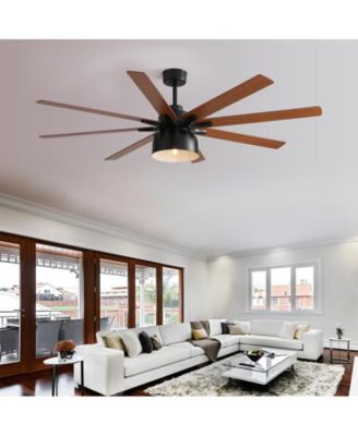 66-inch Modern Black 8-Blade Ceiling Fan with Remote Control and Timing Function