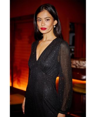 Women's Sequin Long Sleeve Midi Dress