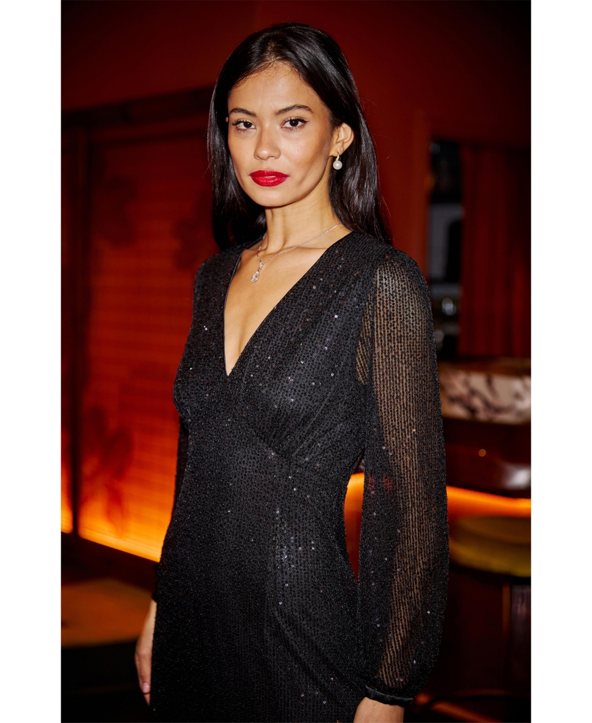 Yumi Women's Sequin Long Sleeve Midi Dress