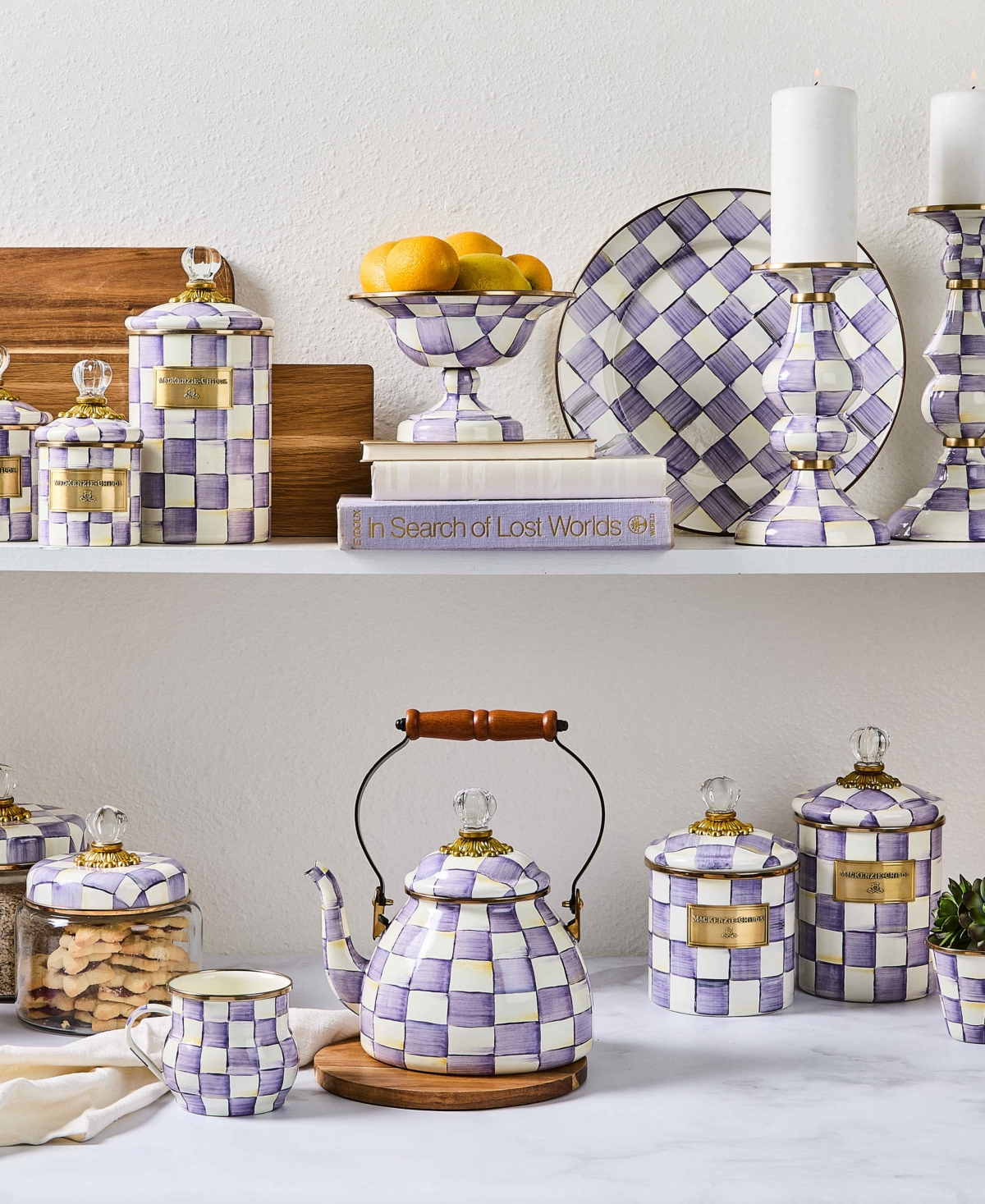 MacKenzie-Childs Violet Check Medium Canister