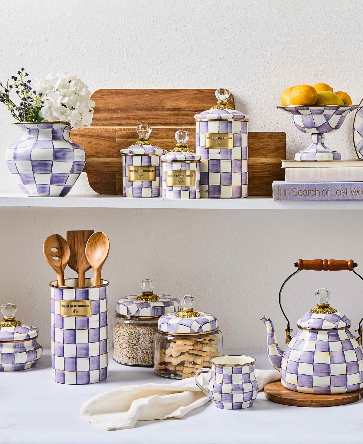 MacKenzie-Childs Violet Check Handmade Large Vase