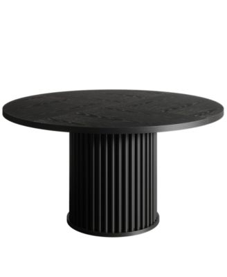 Black Round Dining Table for 4-6 People, Modern Fluted MDF + Metal Base Kitchen Table (Only Table)