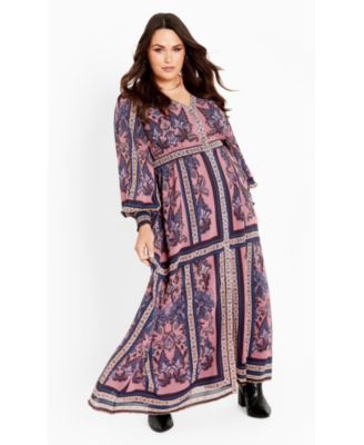 Women's Plus Size Serene Placement Sleeved Maxi Dress