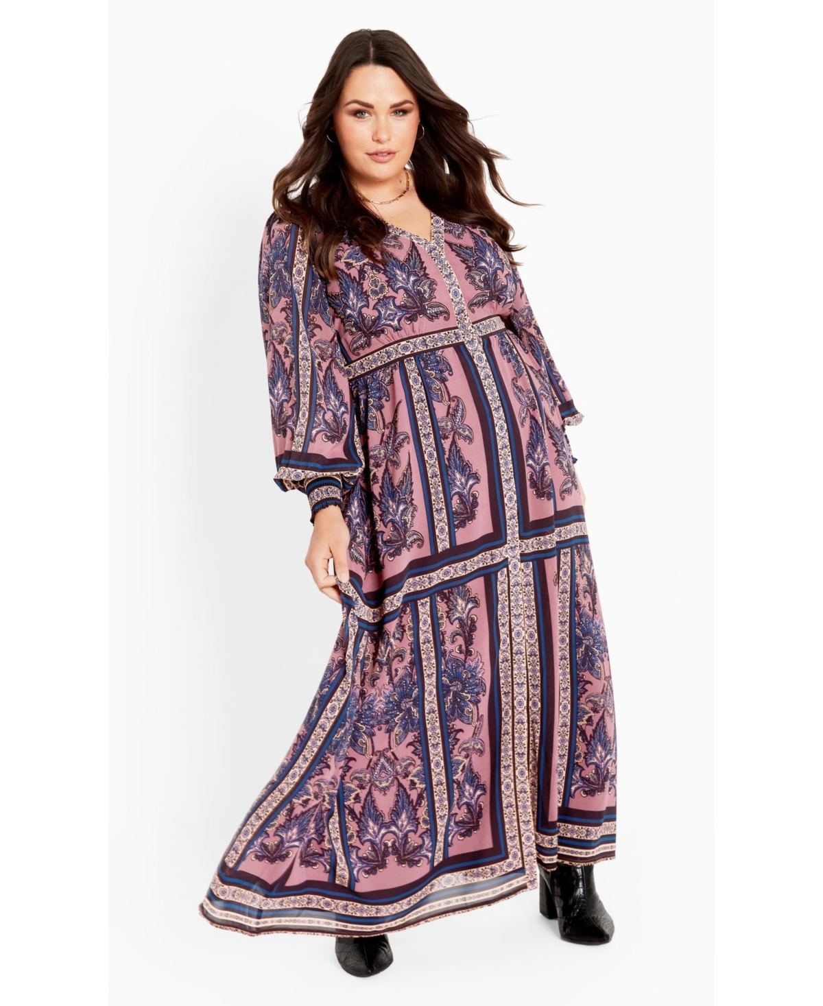 Avenue Women's Plus Serene Placement Sleeved Maxi Dress
