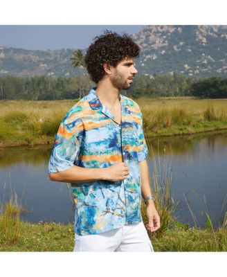 Men's Sky Blue & Pumkin Orange Indie-Block Oversized Shirt