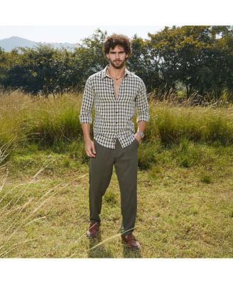 Men's Navy Blue & Cream White Glen Check Shirt