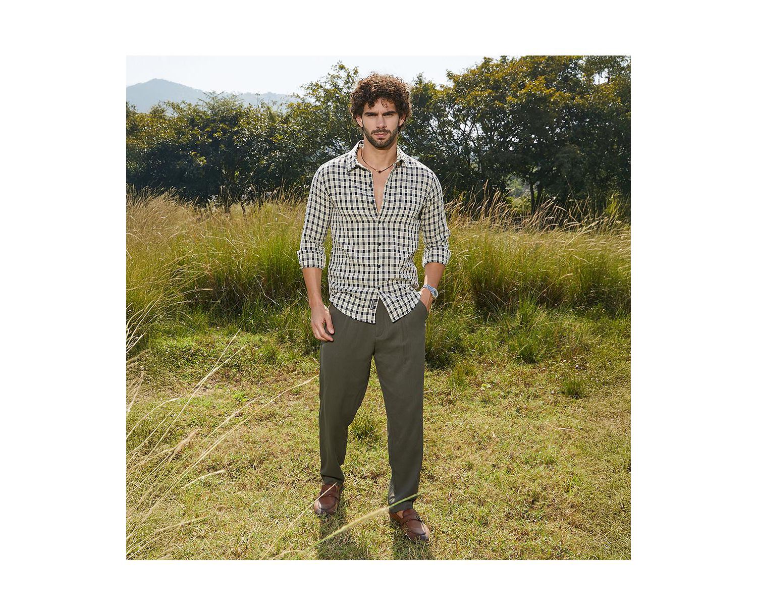 Men's Navy Blue & Cream White Glen Check Shirt