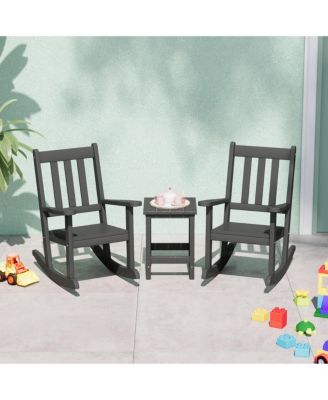 3-Piece Kids Outdoor Rocking Chairs Set With Kids Square Side Table