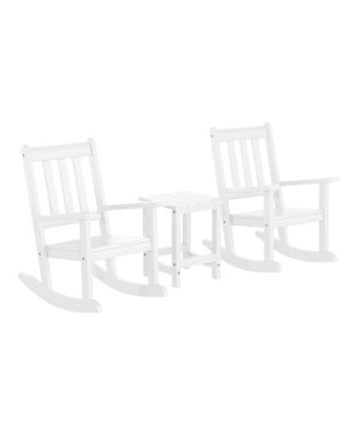 3-Piece Kids Outdoor Rocking Chairs Set With Kids Square Side Table
