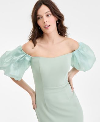 Women's Off-The-Shoulder Organza Puff-Sleeve Gown