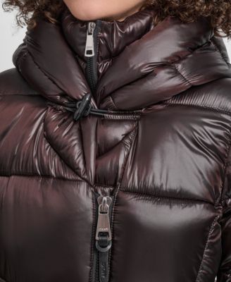 Women's Bibbed Shawl-Collar Packable Shine Puffer Coat