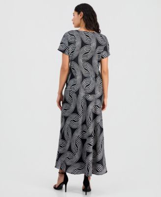 Women's Printed Bateau-Neck Short-Sleeve Top & Flared Pull-On Skirt