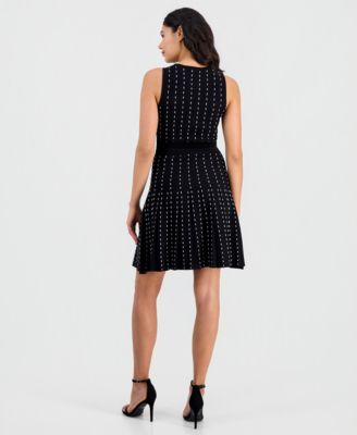 Women's Pinstripe Pleated Sweater Dress