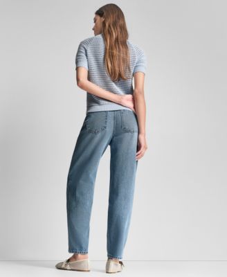 Women's Short-Sleeve Polo Collar Faux Crochet Stitch Sweater