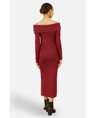 Women's Bardot Knitted Fitted Midi Dress