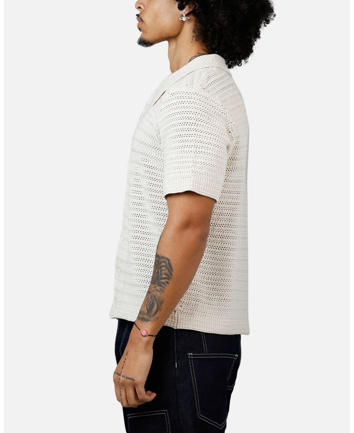 mnml Men's Crochet Button Up Shirt