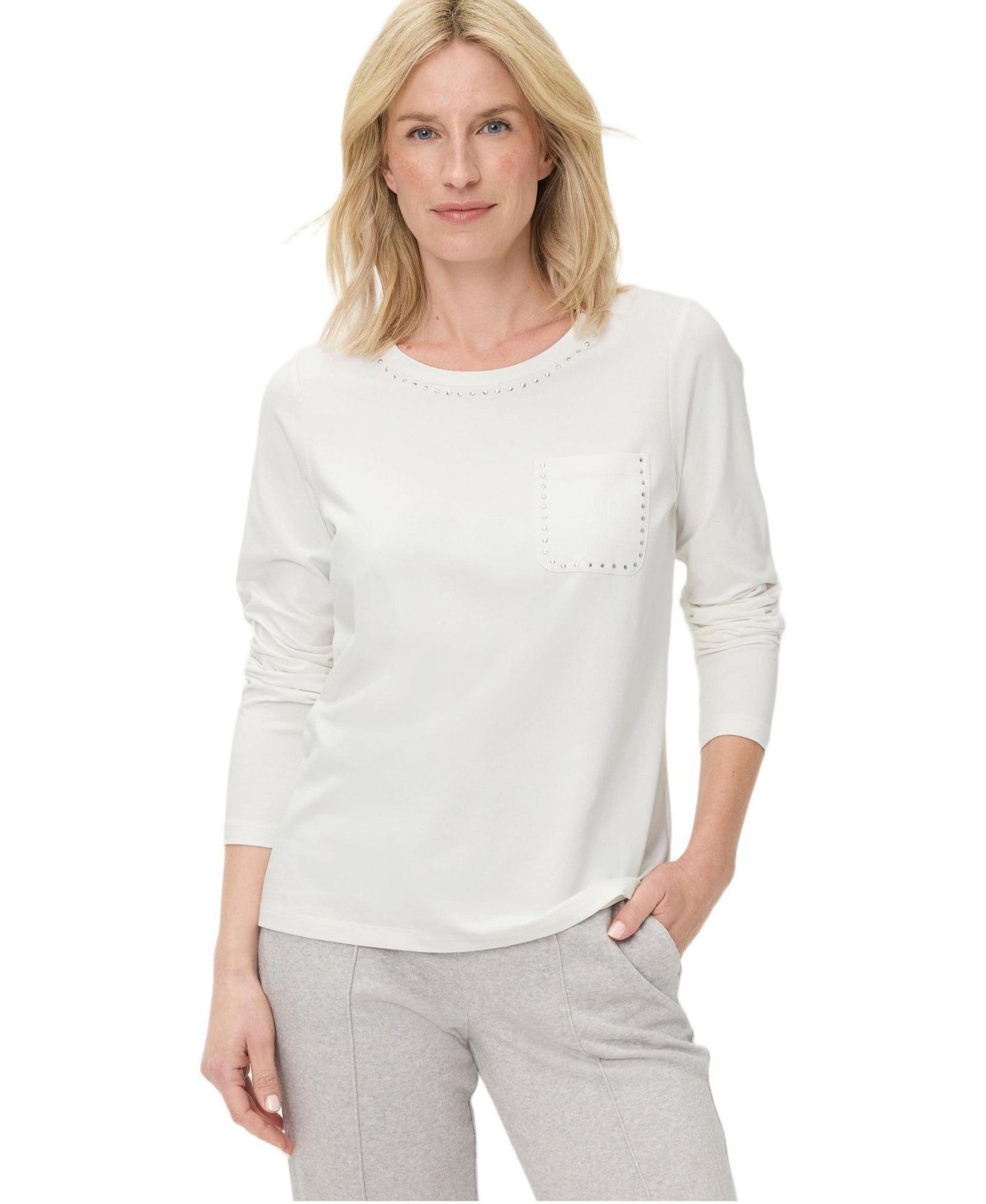Женская футболка Olsen Studded Trim, Casual, Stylish, цвет: Молочный белый — фото 1