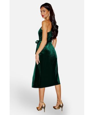 Women's Velvet Frill One Shoulder Midi Dress
